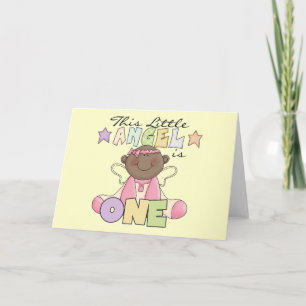 African American Girl Angel 1st Birthday Card