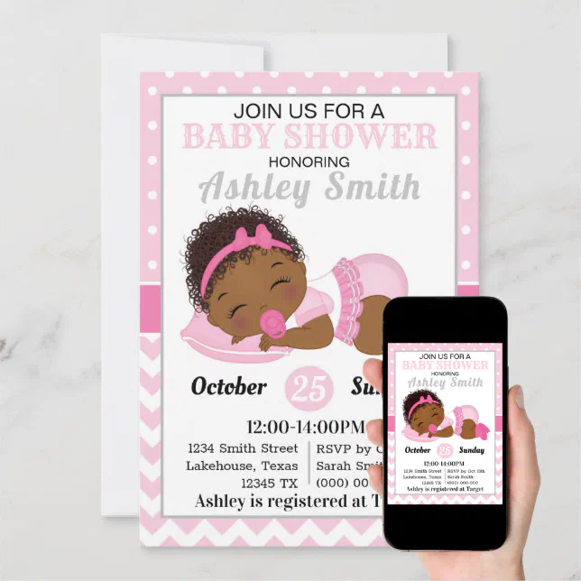 African American Girl Baby Shower Invitation Zazzle
