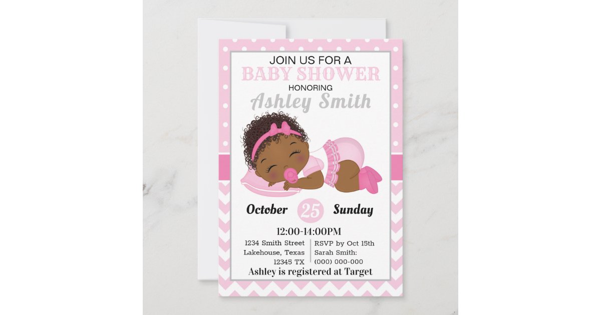 African American Girl Baby Shower Invitation Zazzle