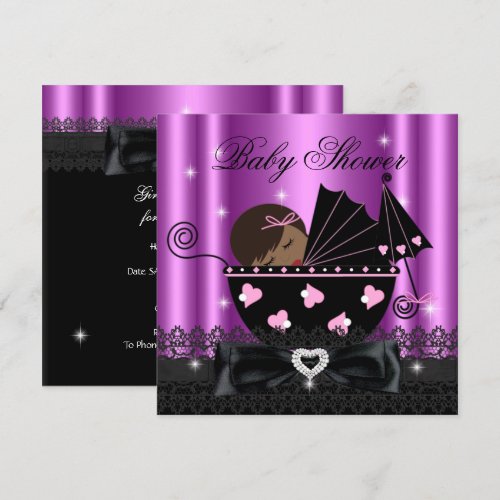 African American Girl Baby Shower Party Pink Custom Invite