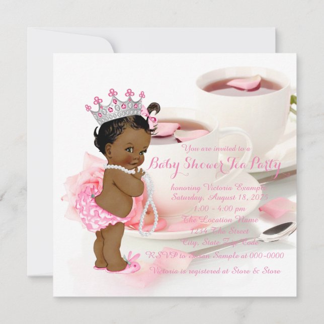 African American Girl Baby Shower Tea Party Invitation (Back)