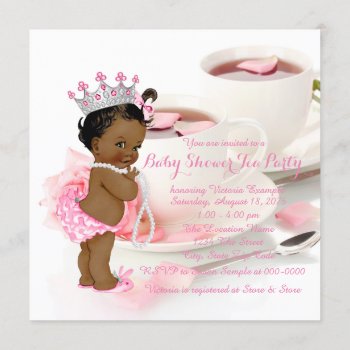 African American Girl Baby Shower Tea Party Invitation by The_Vintage_Boutique at Zazzle