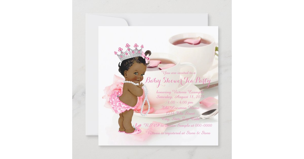 African American Girl Baby Shower Tea Party Invitation Zazzle