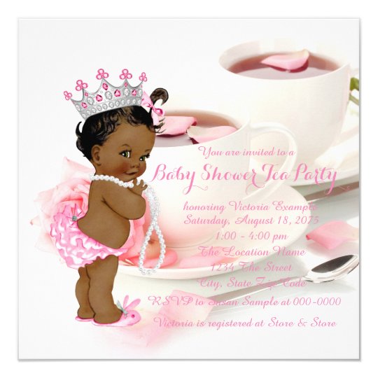 African American Girl Baby Shower Tea Party Invitation