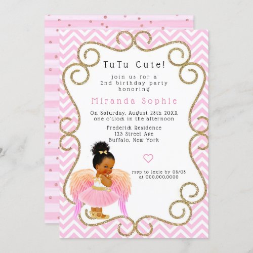 African American Girl Ballerina 2nd Birthday Party Invitation