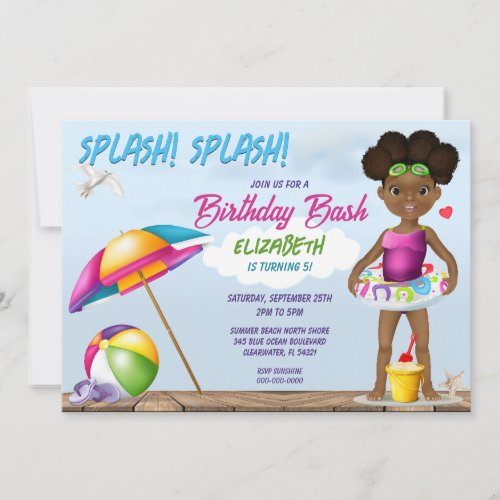 African American Girl Beach Birthday Invitation