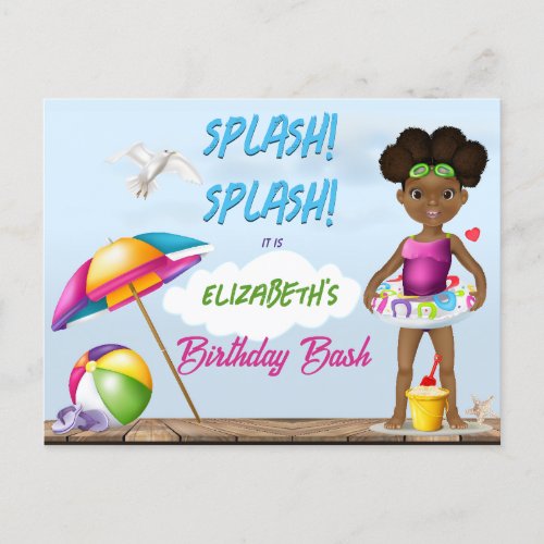 African American Girl Beach Birthday Invitation Postcard