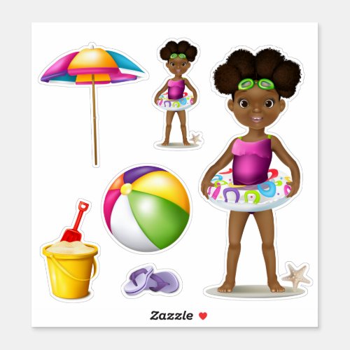 African American Girl Beach Pool Sticker