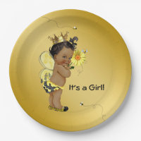 African American Girl Bee Baby Shower Paper Plate