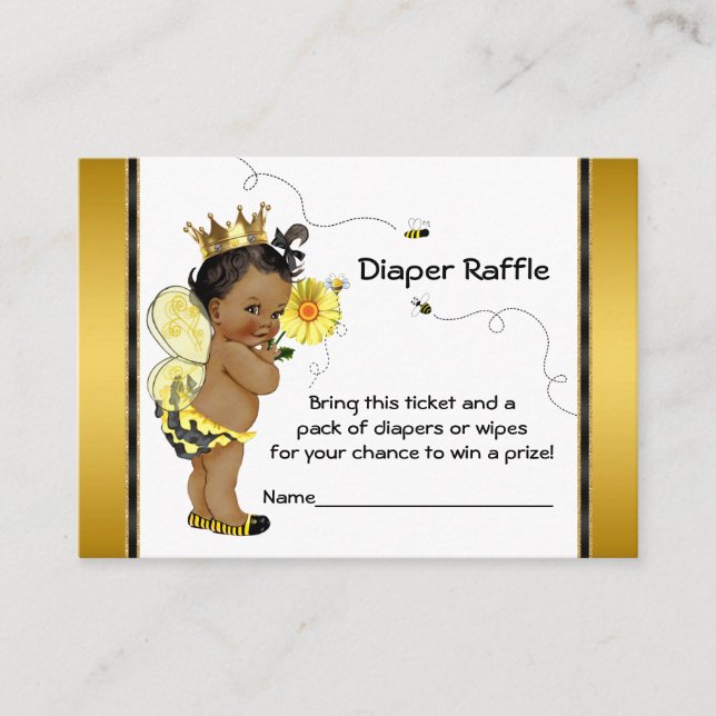 African American Girl Bee Diaper Raffle Ticket Enclosure Card (Front)