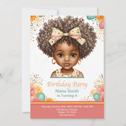 African American Girl Birthday Invitations 