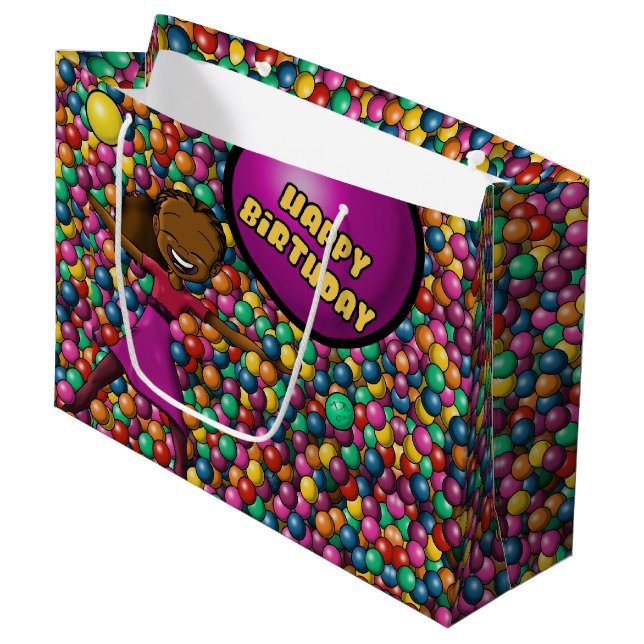 African American Girl Birthday Large Gift Bag (Front Angled)