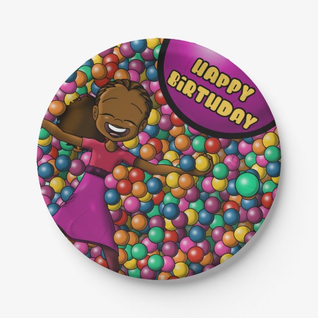 African American Girl Birthday Paper Plates (Front)