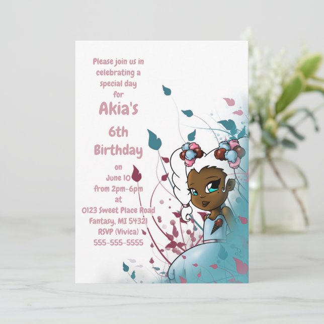 African American Girl Birthday Party  Invitation (Standing Front)