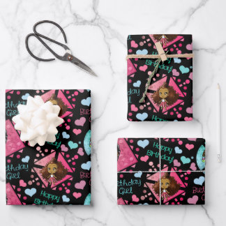African American Girl Birthday Wrapping Paper Sheets