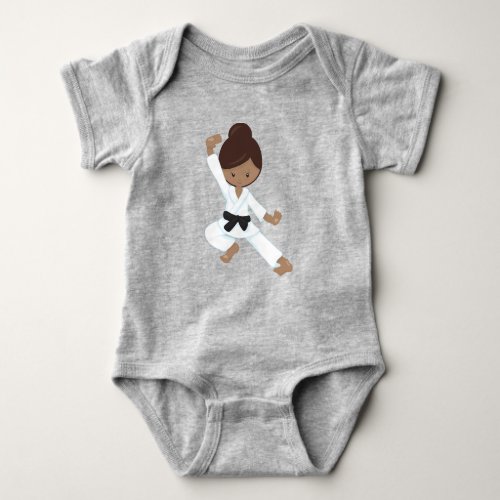 African American Girl Black Belt Karate Girl Baby Bodysuit