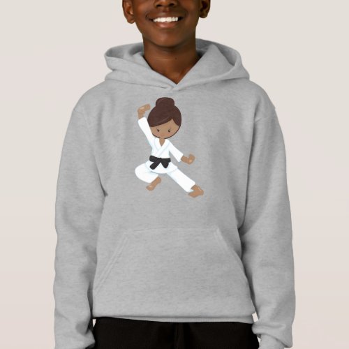 African American Girl Black Belt Karate Girl Hoodie