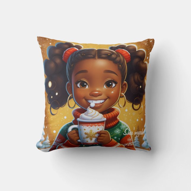 African American Girl,Black Girl Christmas Throw Pillow (Front)