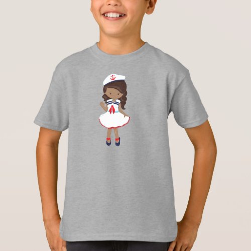 African American Girl Boat Captain Skipper Sea T_Shirt