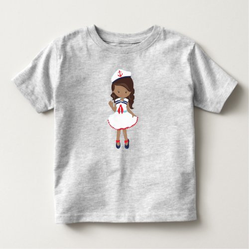 African American Girl Boat Captain Skipper Sea Toddler T_shirt