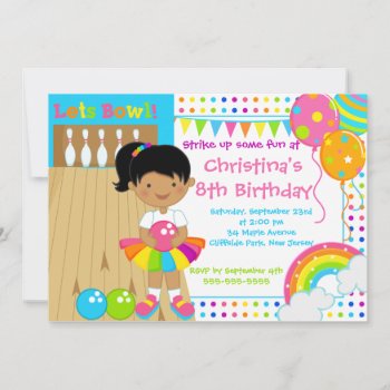 African American Girl Bowling Birthday Party Invitation by alleventsinvitations at Zazzle