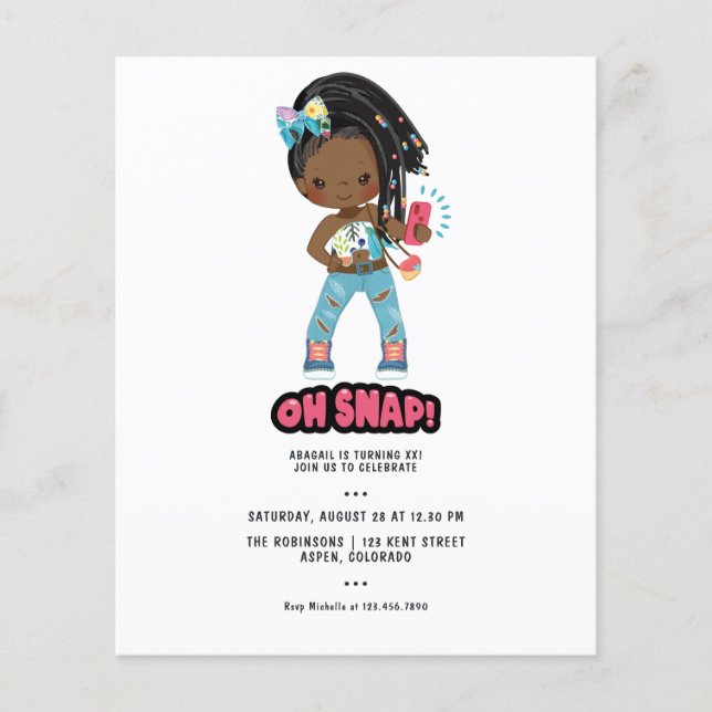 African American Girl Braids Selfie Birthday Flyer (Front)