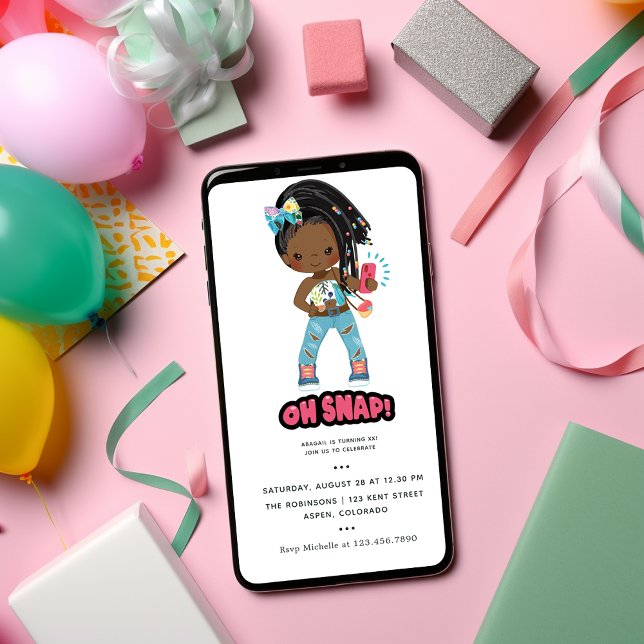 African American Girl Braids Selfie Birthday Invitation (Creator Uploaded)