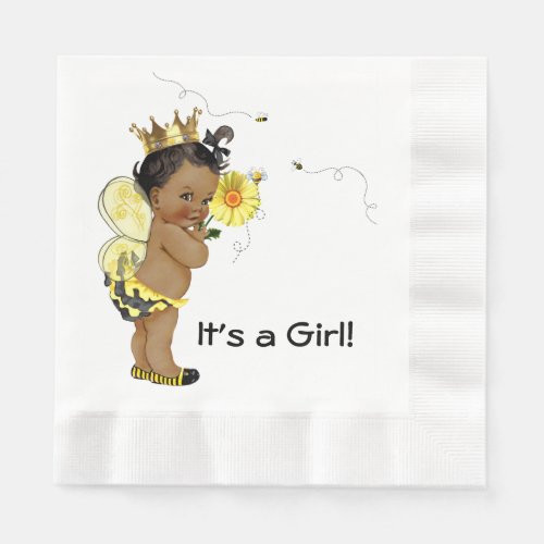 African American Girl Bumble Bee Baby Shower Paper Napkins