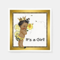 African American Girl Bumble Bee Baby Shower Paper Napkins
