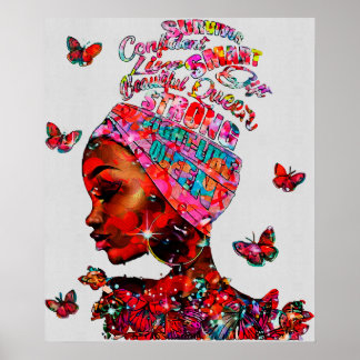 African American Girl Butterfly Breast Cancer Awar Poster