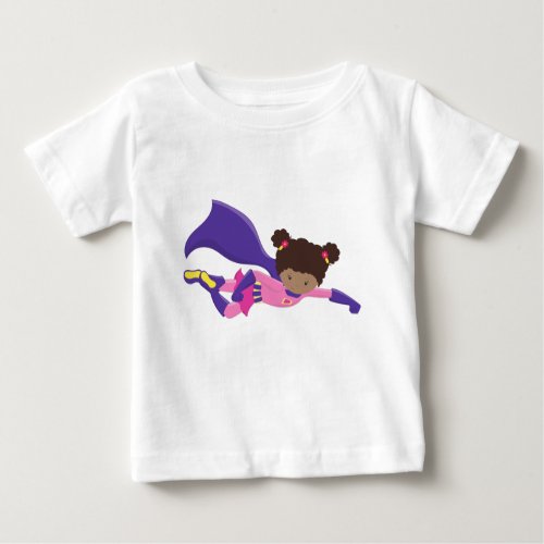 African American Girl Cape Superhero Girl Baby T_Shirt