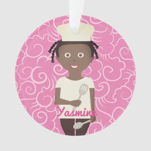 African American girl chef spatula personalized Ornament