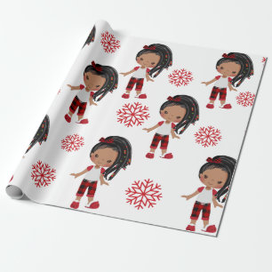 African American Girl Christmas Gift Wrap Paper