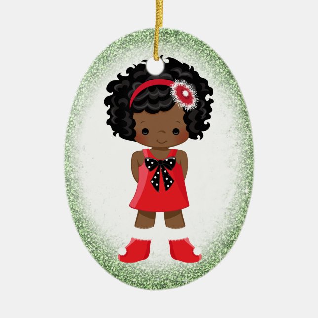 African American Girl Christmas Ornament (Front)