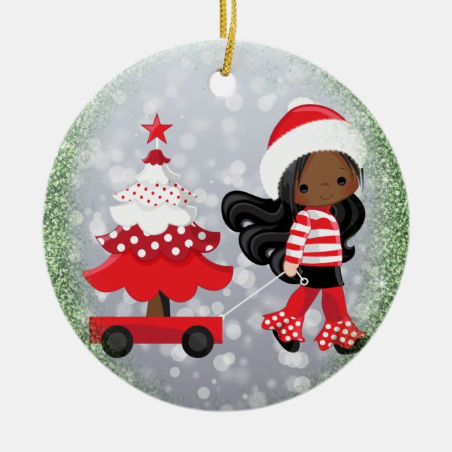 African American Girl Christmas Ornament (Front)