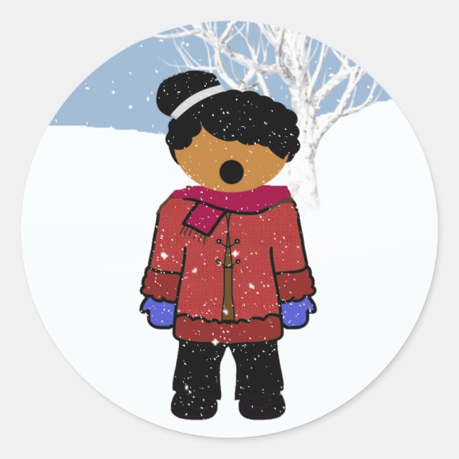 African American Girl Christmas Sticker (Front)