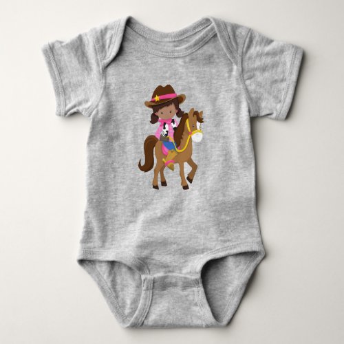 African American Girl Cowgirl Sheriff Horse Baby Bodysuit