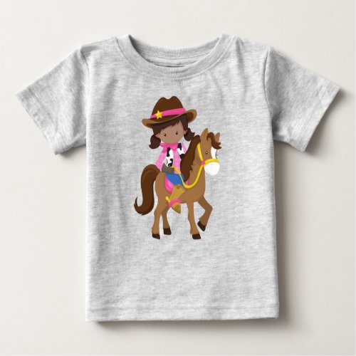 African American Girl Cowgirl Sheriff Horse Baby T_Shirt