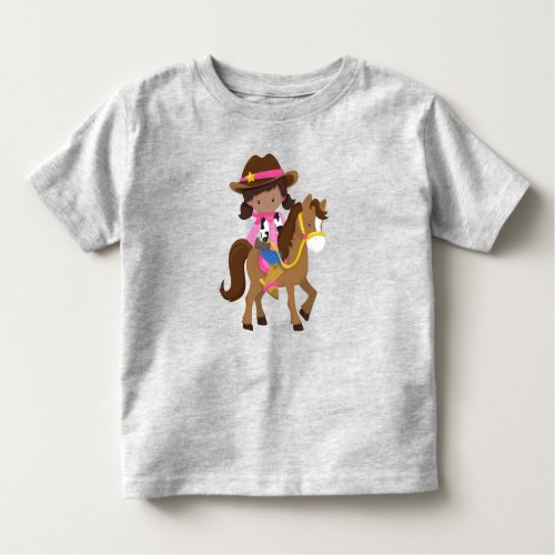 African American Girl Cowgirl Sheriff Horse Toddler T_shirt