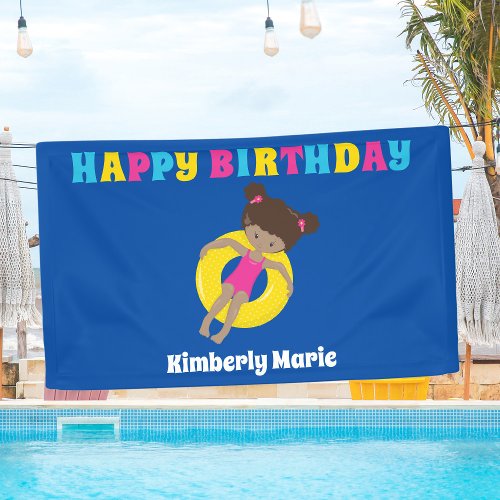 African American Girl Custom Pool Birthday Party Banner