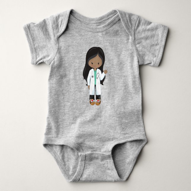 African American Girl, Doctor, Nurse, Stethoscope Baby Bodysuit (Front)