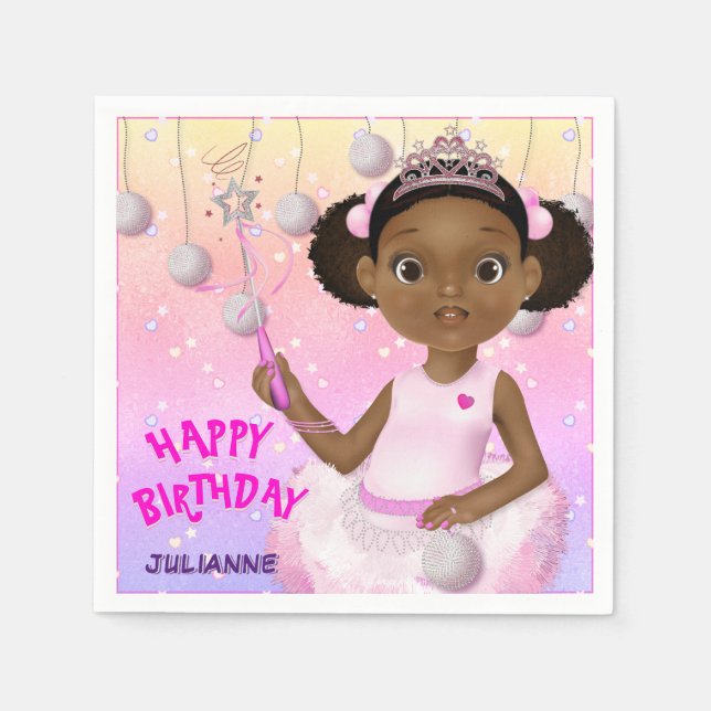 African American Girl Fairy Princess Ballerina Napkins (Front)