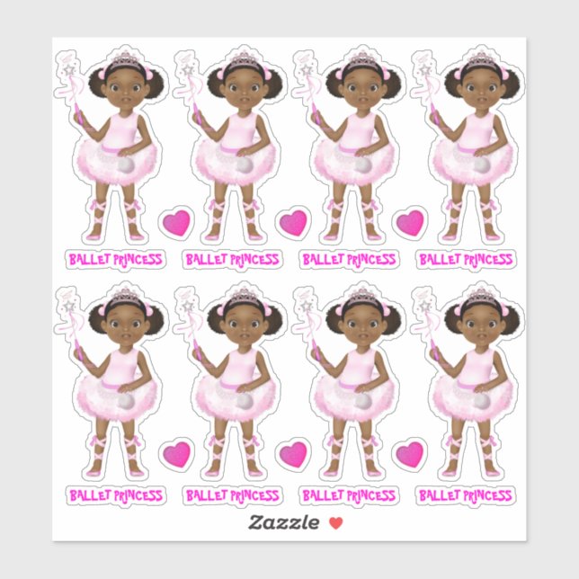 African American Girl Fairy Princess Ballerina Sticker (Sheet)