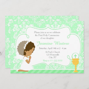 African American Girl First Communion Damask Invitation