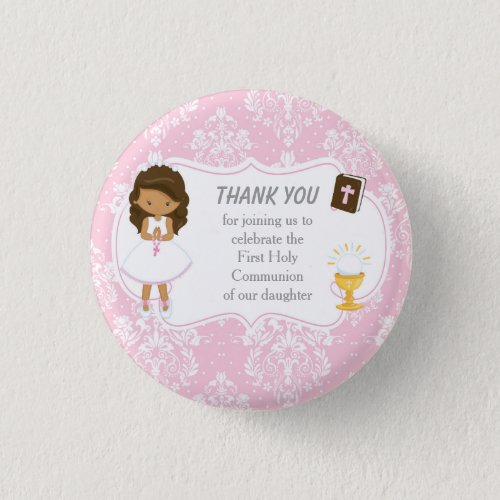 African American Girl First Communion Thank You Button