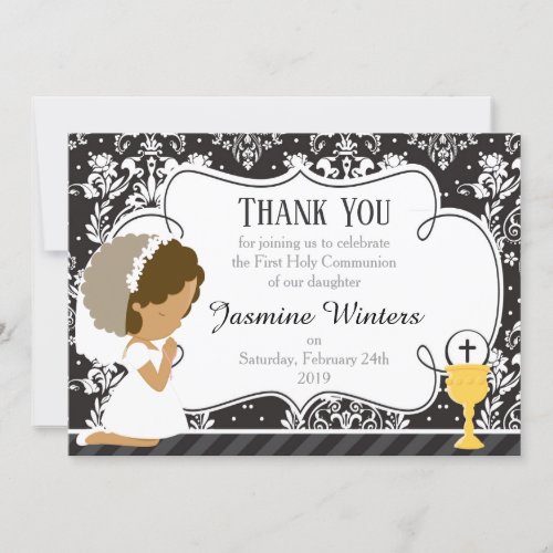 African American Girl First Communion Thank You Card