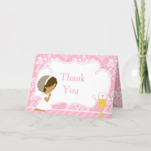 African American Girl First Communion  'Thank You' Letterpress Thank You Card