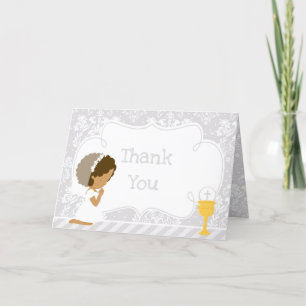 African American Girl First Communion  'Thank You' Letterpress Thank You Card