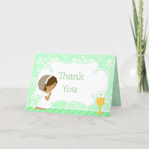 African American Girl First Communion  'Thank You' Letterpress Thank You Card