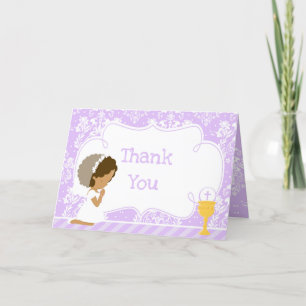 African American Girl First Communion 'Thank You' Letterpress Thank You Card